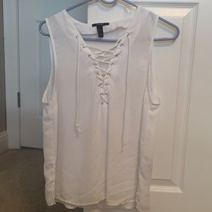 White lace up tank top